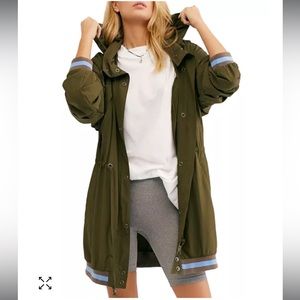 NWOT Free People Windswept Long Jacket - olive green - size M